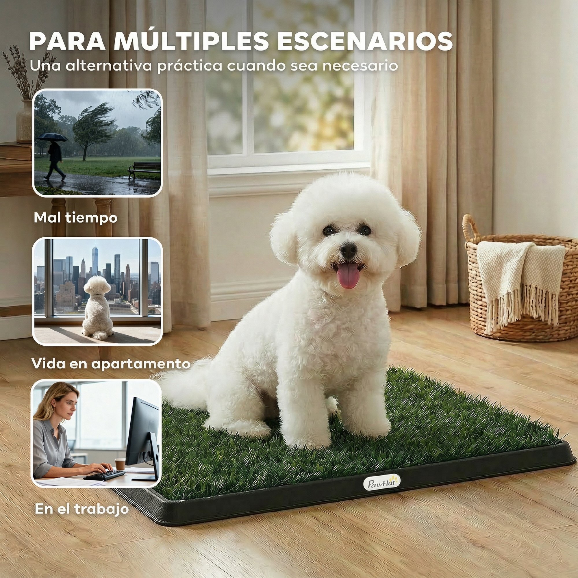 Inodoro para Perros con Césped Artificial, 63x50,5 cm, Bandeja Sanitaria para Perros para Entrenamiento, con Rejilla de Drenaje, Diseño de 3 Capas y Fácil de Limpiar, Interior y Exterior, Verde