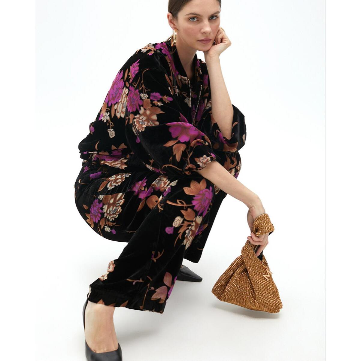 Pantalone Dritto Devoré Velluto Floreale