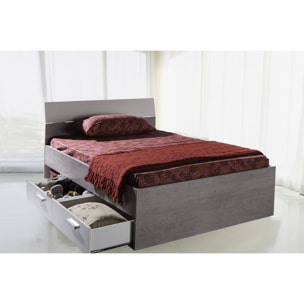 Letto matrimoniale 2 vani 2 cassetti in laminato cemento laccato bianco, 206 x 126.5 x 87, Grigio
