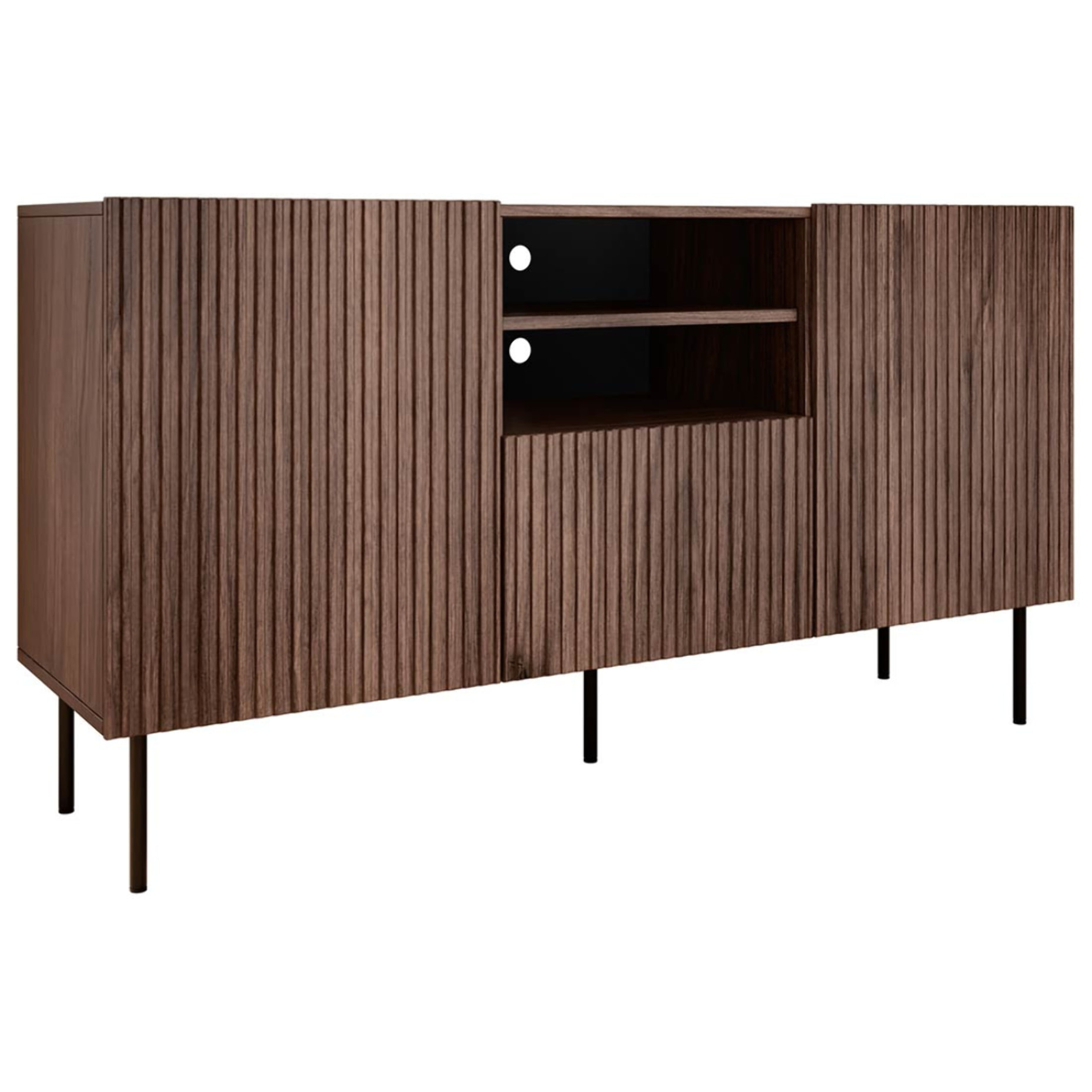 Franco - buffet bas - effet bois - 2 portes, 2 niches et 1 tiroirs - 150 cm - Bois / Noir