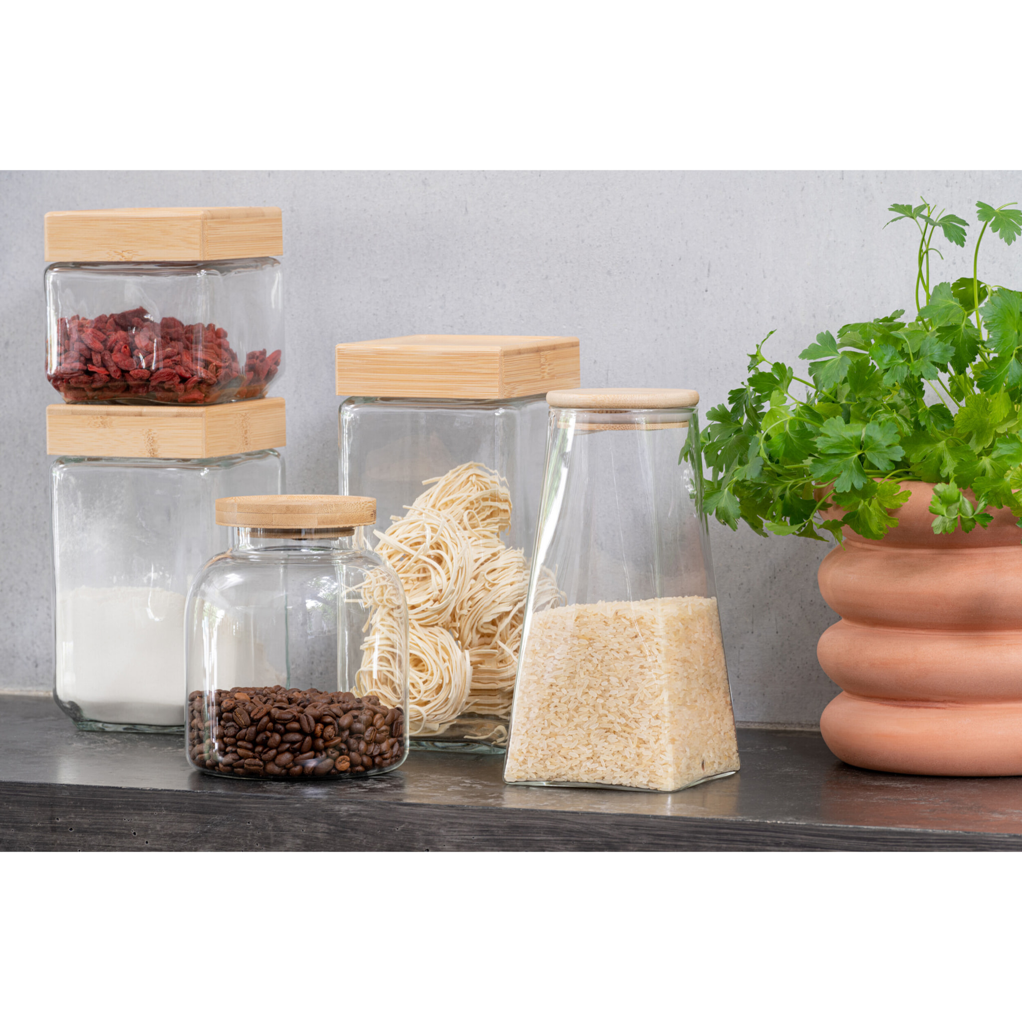 J-Line pot de conservation Tom - verre/bambou - transparent/naturel - small