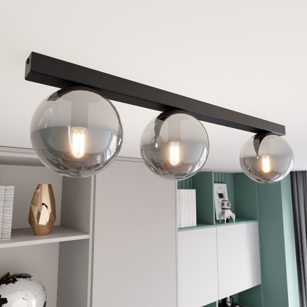 Lampada a sospensione FIT in acciaio nero con diffusori in vetro grafite