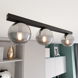 Lampada a sospensione FIT in acciaio nero con diffusori in vetro grafite