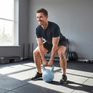 Kettlebell 14 Kg - prise ergonomique - entraînement musculaire & haltérophilie - PP bleu ciel