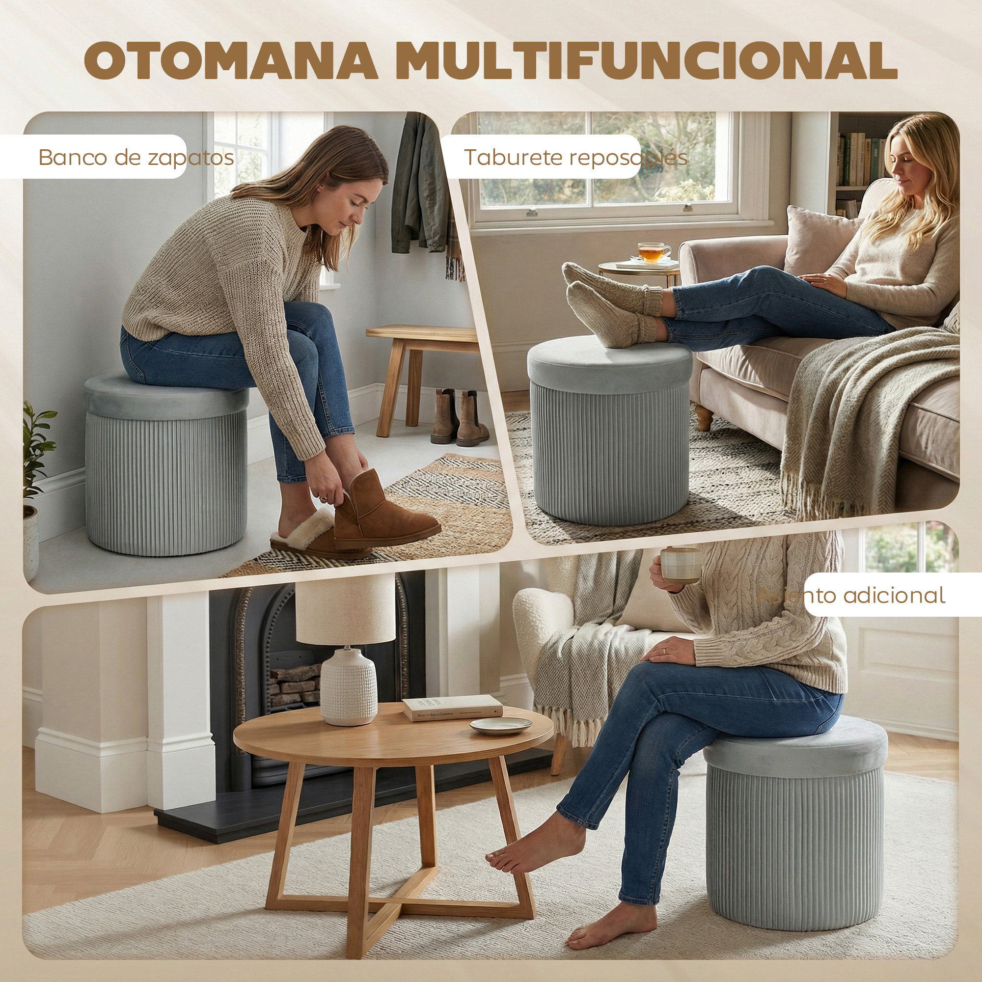 Puff Almacenaje, Banco Almacenaje Plegable, 35 L, 38x38x38 cm, Tapizado en Terciopelo, Baúl de Almacenamiento Redondo, Carga 120 kg, Taburete para Sala de Estar, Dormitorio, Entrada Gris Oscuro