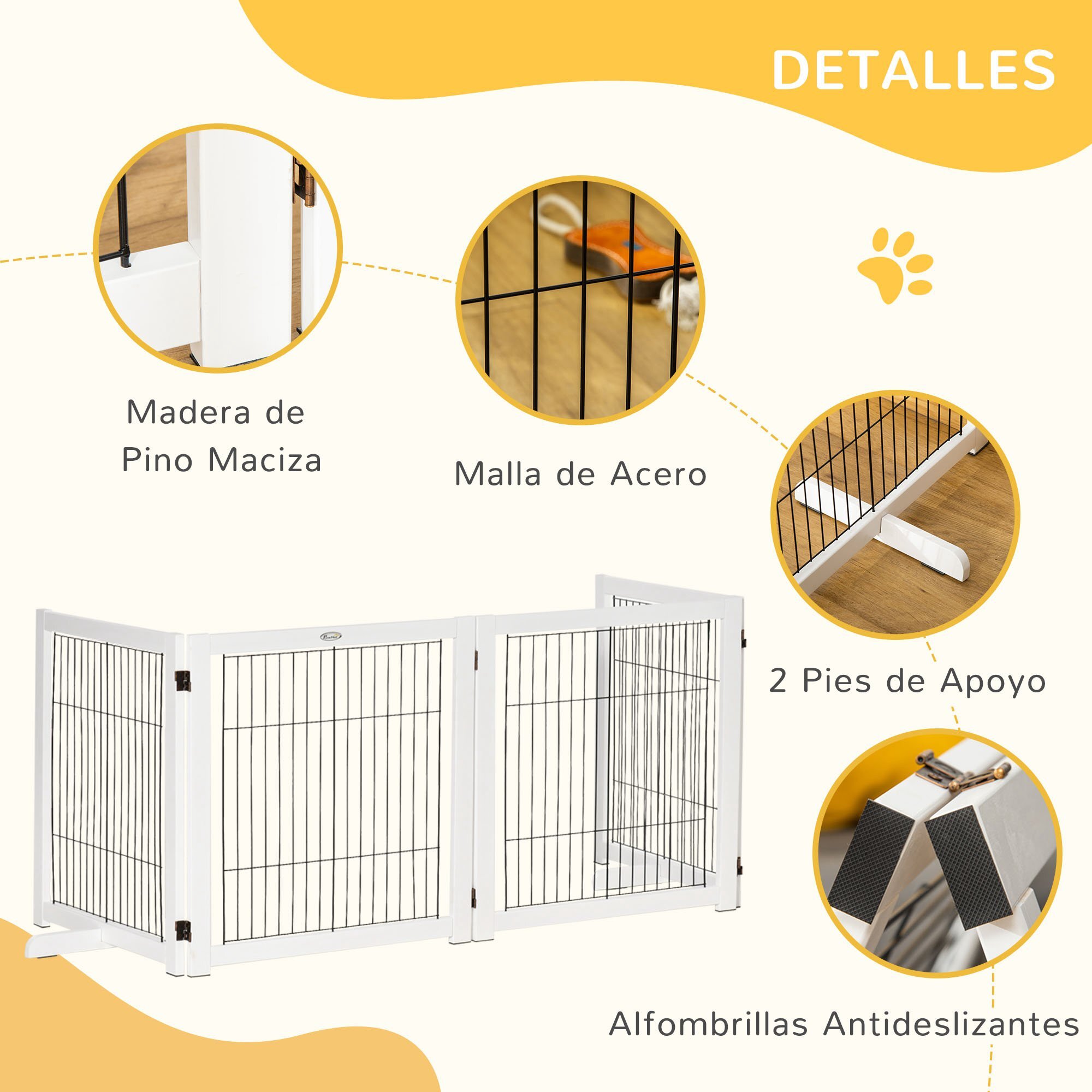 Barrera de Seguridad Plegable para Perros Madera Puertas Escaleras 264x35,5x77cm