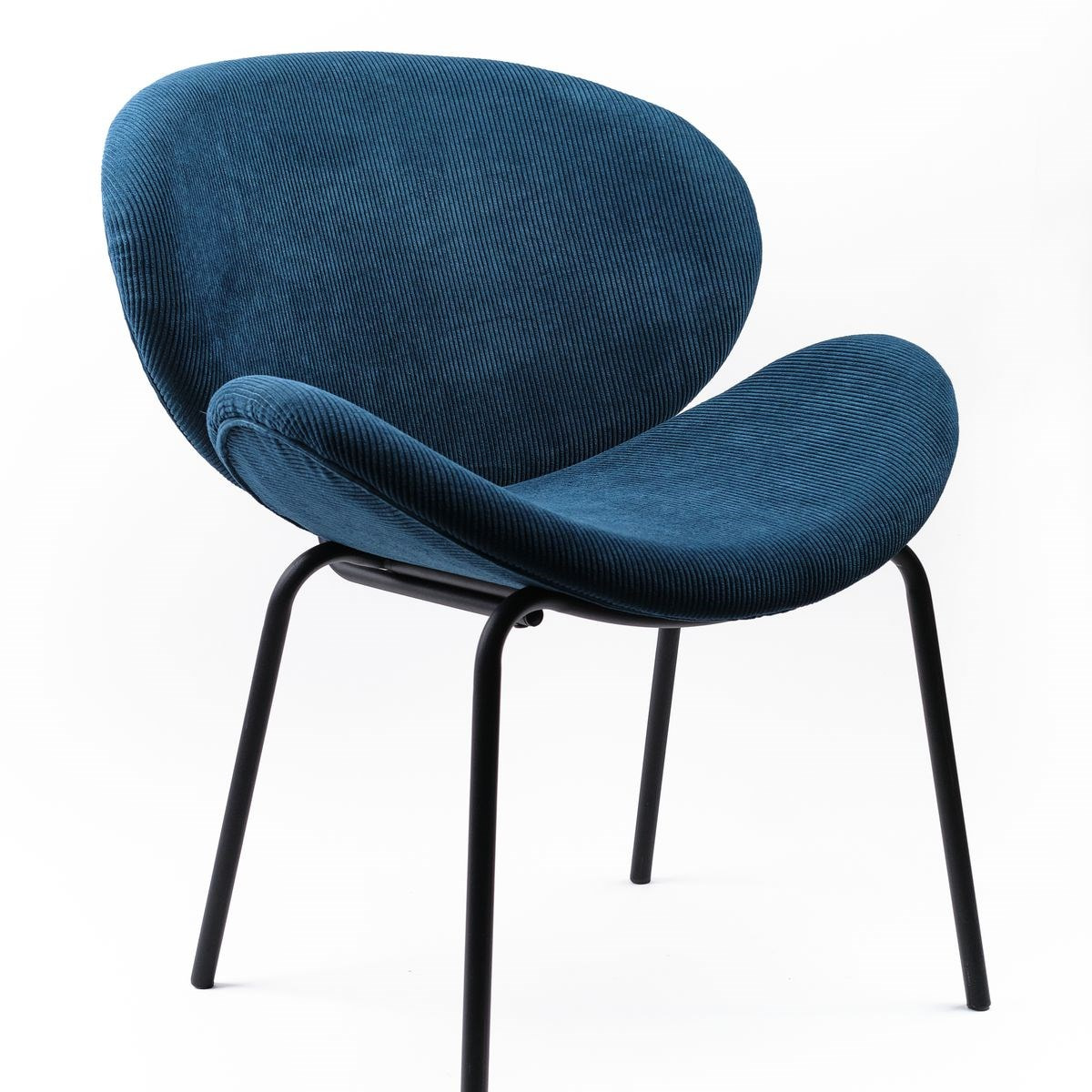 Fauteuil arrondi en velours cotelé COZY bleu