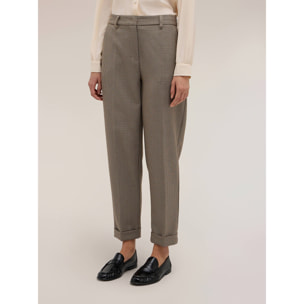 Motivi - Pantaloni regular con risvolto fantasia check - Beige