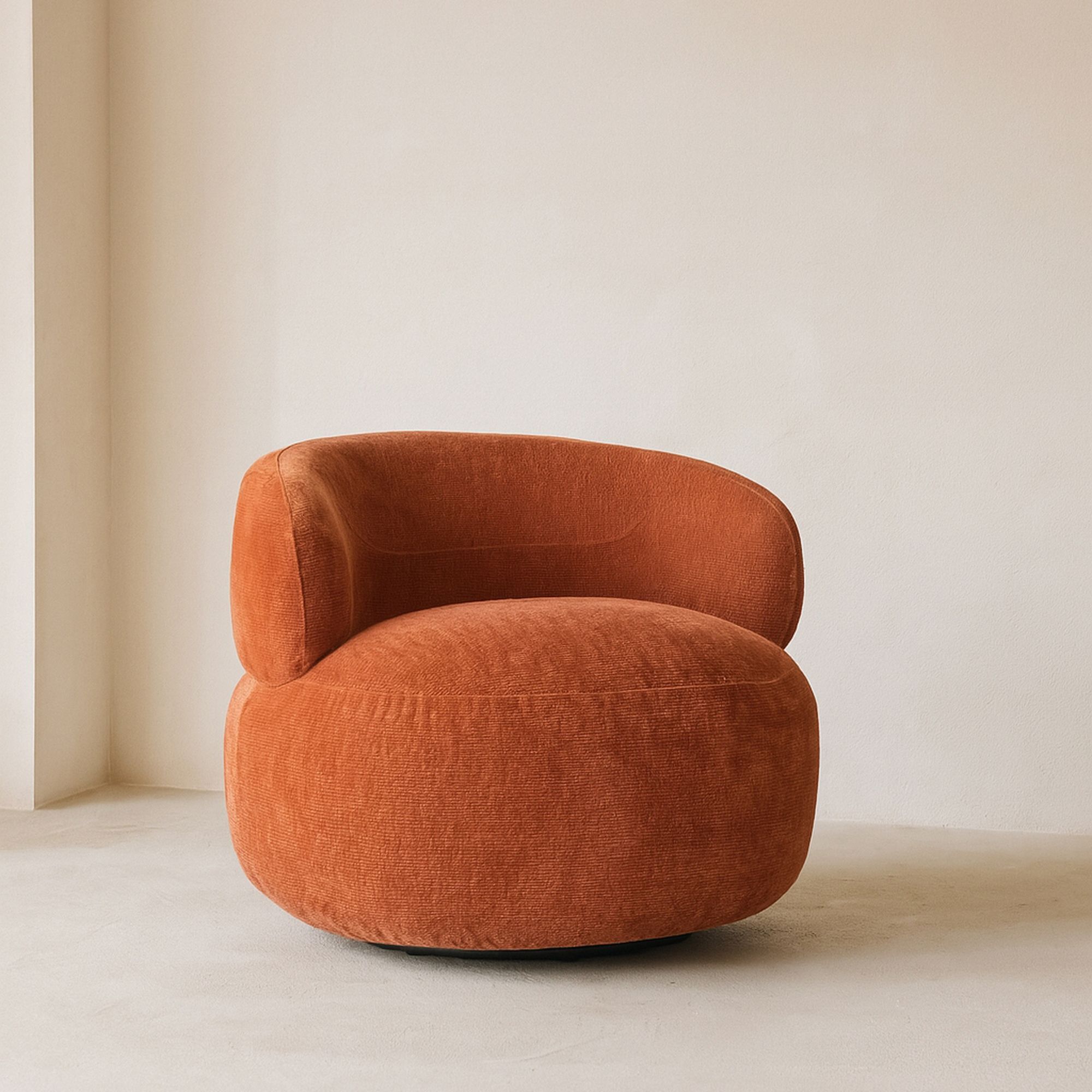 Fauteuil pivotant en velours texturé terracotta GLOVE