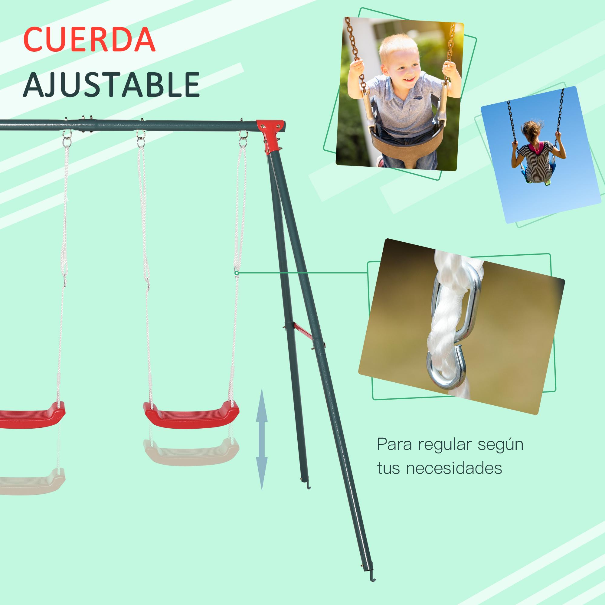 Columpio Doble para Niños +3 Años con Cuerdas Ajustables Carga 40kg Exterior