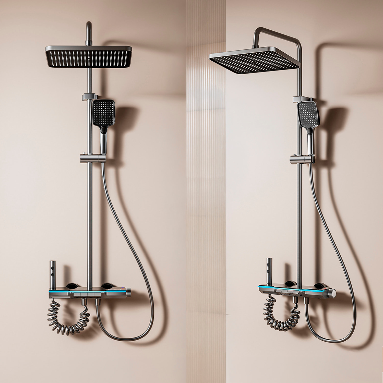 Juego de ducha completo 845 montado en pared. Con pantalla digital y múltiples modos de agua, con mezclador, iluminación ambiental y control preciso.