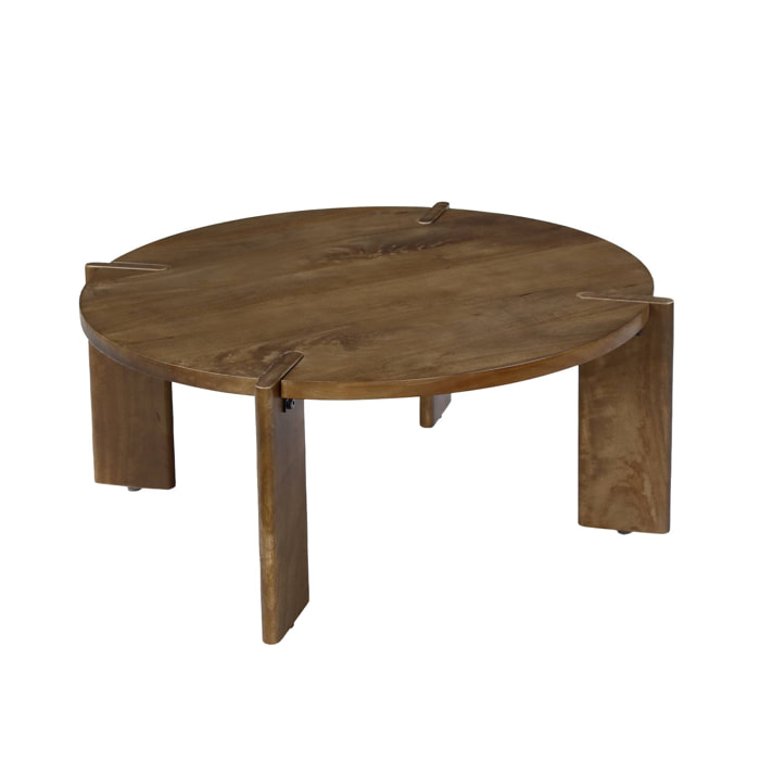 Table basse ronde en bois de manguier massif noyer 80 cm - Reva