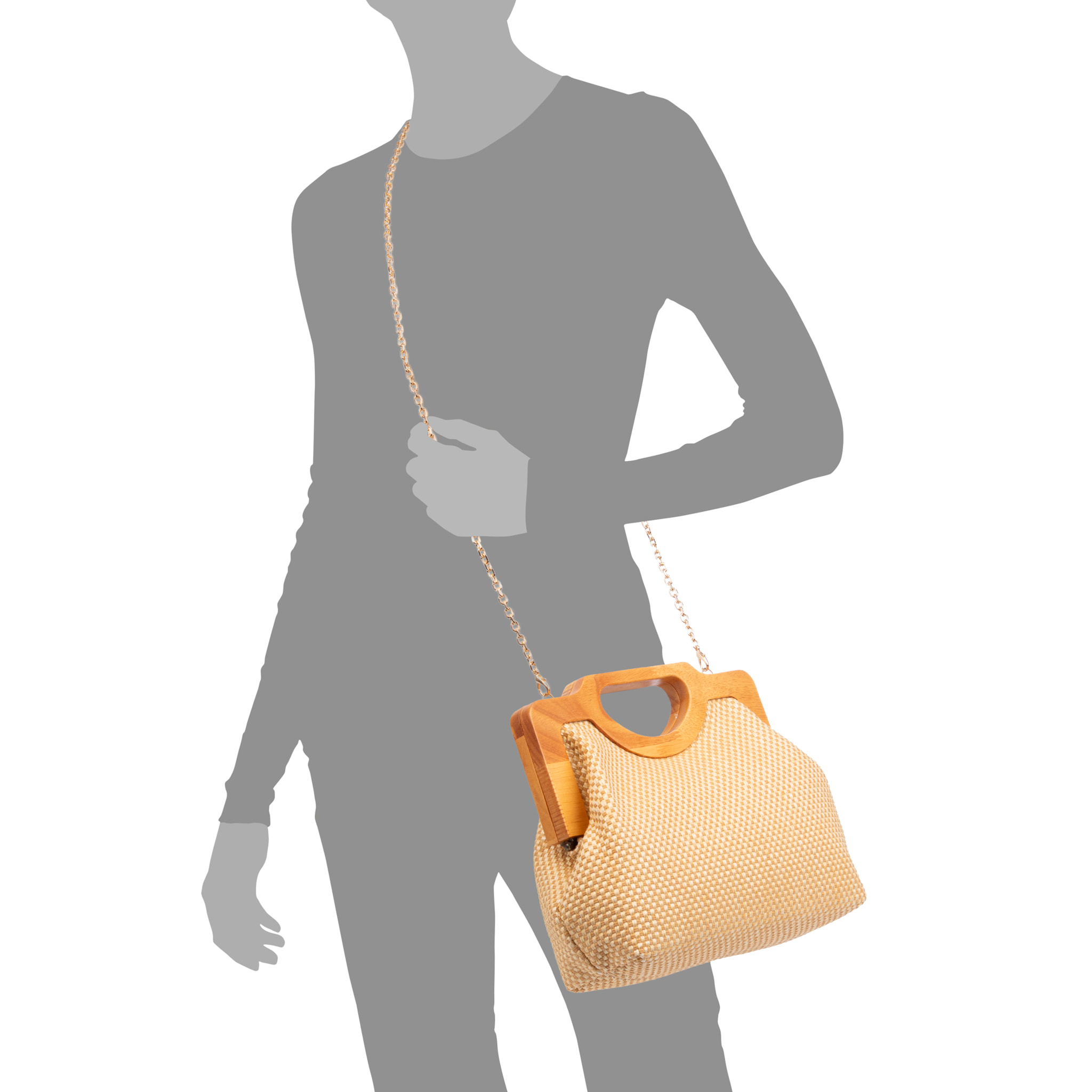 Bogna Bolso de mano Mujer. Fabricado en madera natural y rafia sintética entrelazada.