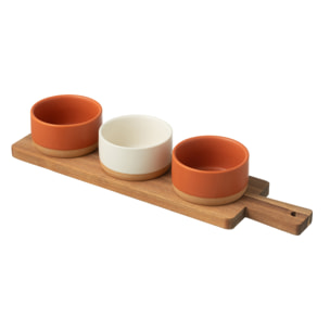 J-Line planche tapas 3 Sets + Plateau Bois - céramique/bois - orange/blanc