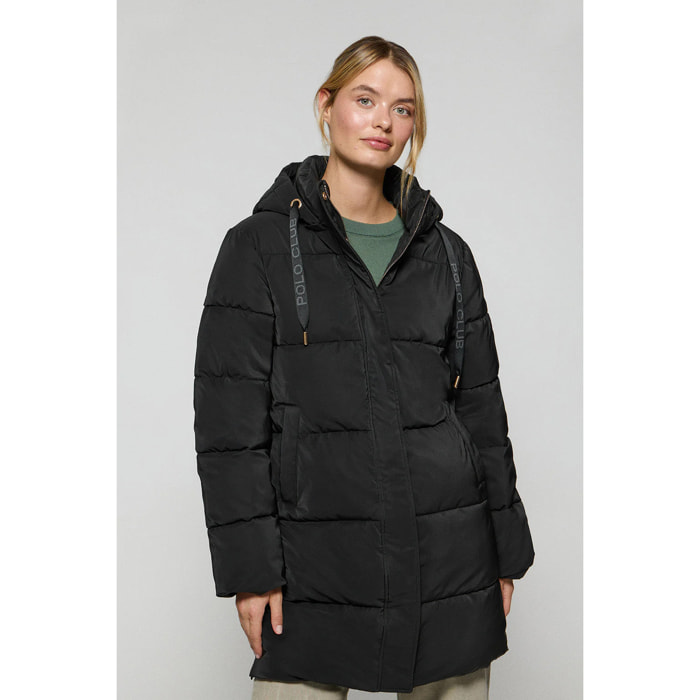 Giaccone Roma nero con cappuccio estraibile e particolari Polo Club