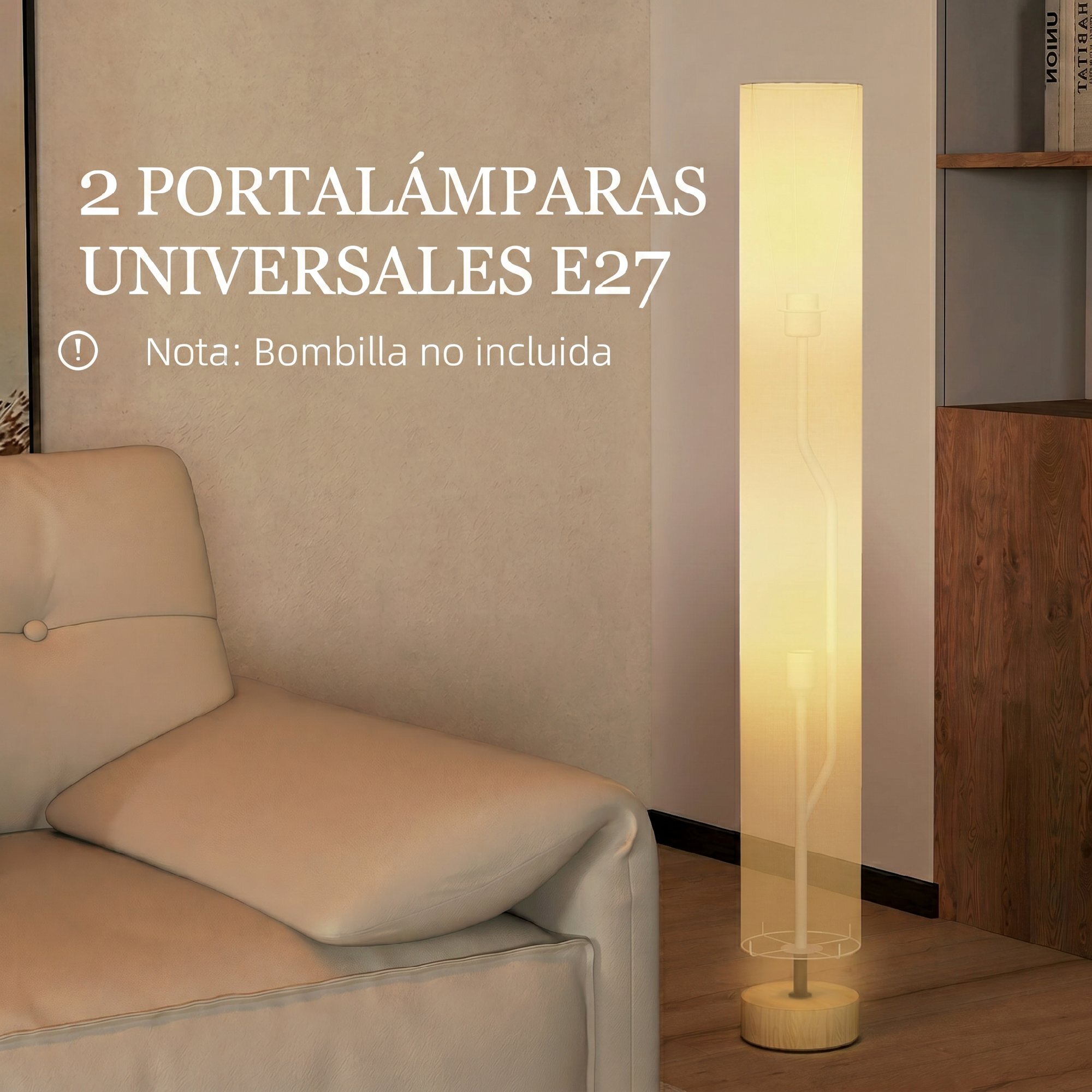 Lámpara de Pie Moderna Lámpara de Salón con Casquillo Máx. 40 W E27 Pantalla de Lino y Marco de Metal para Dormitorio Ø15x120 cm Beige