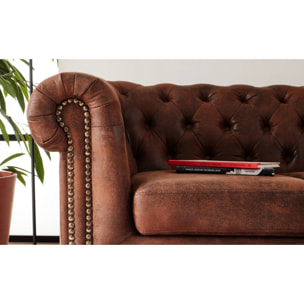 Winston - Canapé d'angle Chesterfield - 5 places - style industriel - Marron