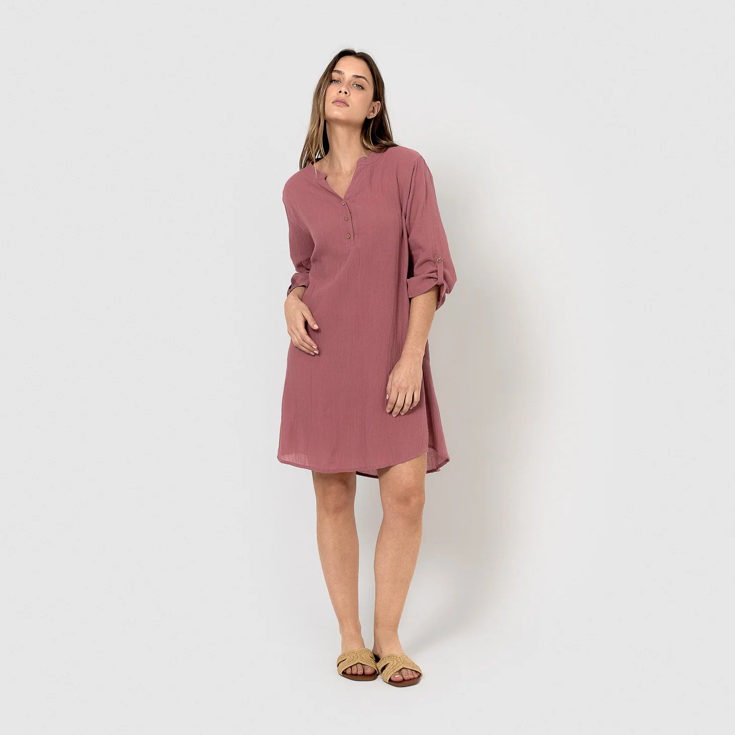 Vestido corto algodón liso malva