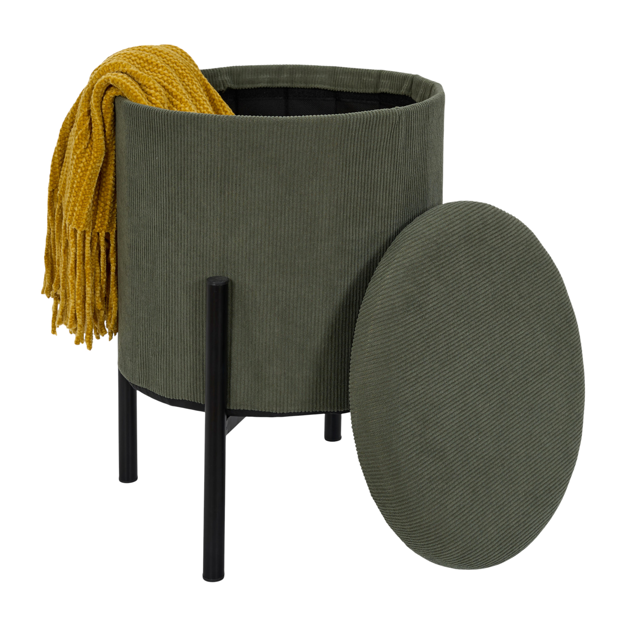 Lot de 4 Poufs - HOME DECO FACTORY - Jules - Rangement - Côtelé - Vert