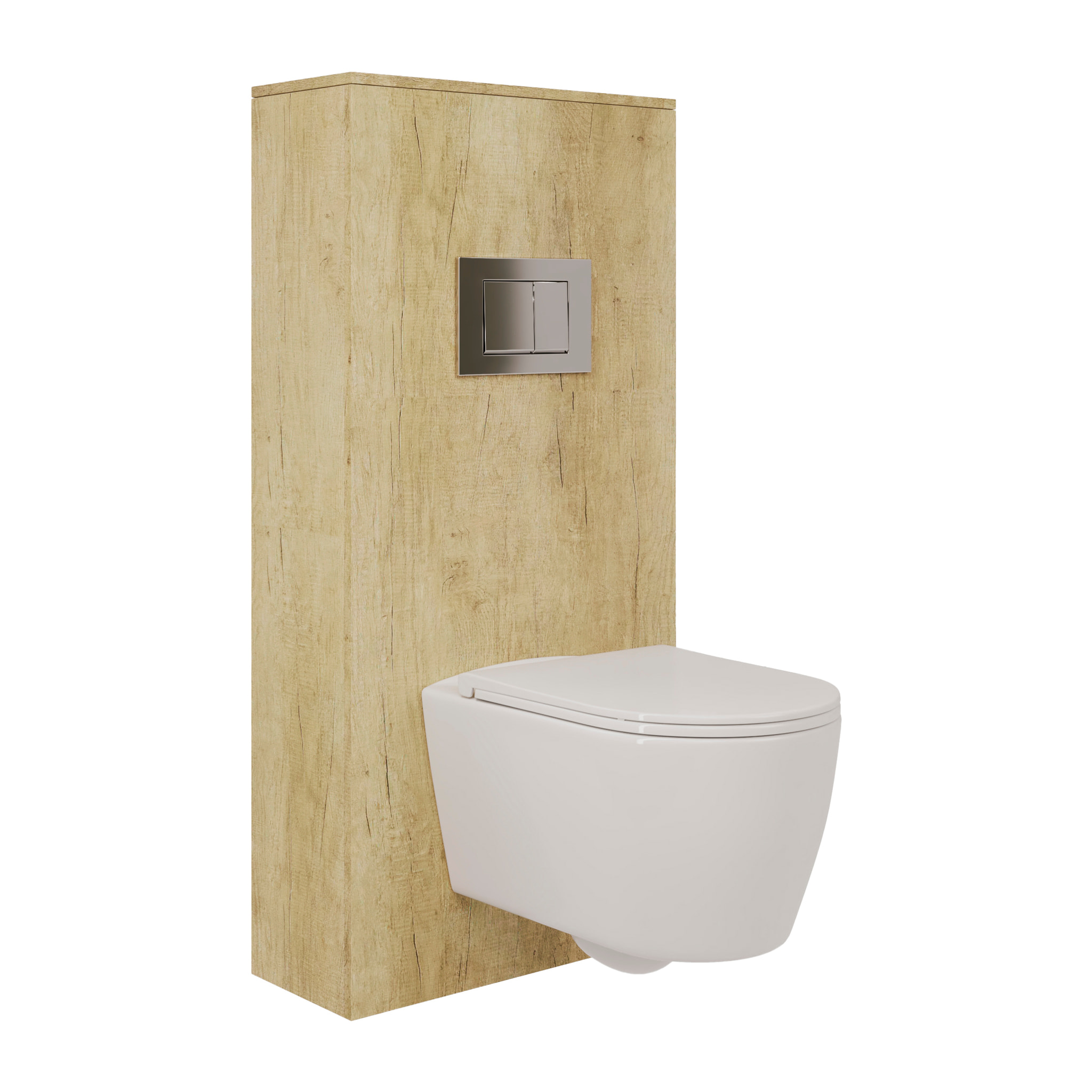 Pack Wc Suspendu + Châssis + Boîtier de Support Nature | Toilette Blanc Brillant | Bouton Chrome | Réservoir Encastré | Couvercle Amorti | Alday