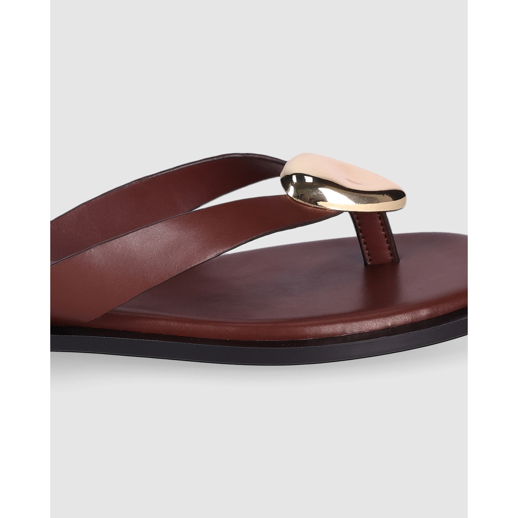 Sandalias de Piel Sintética - Marron - Tacón: 1 cm