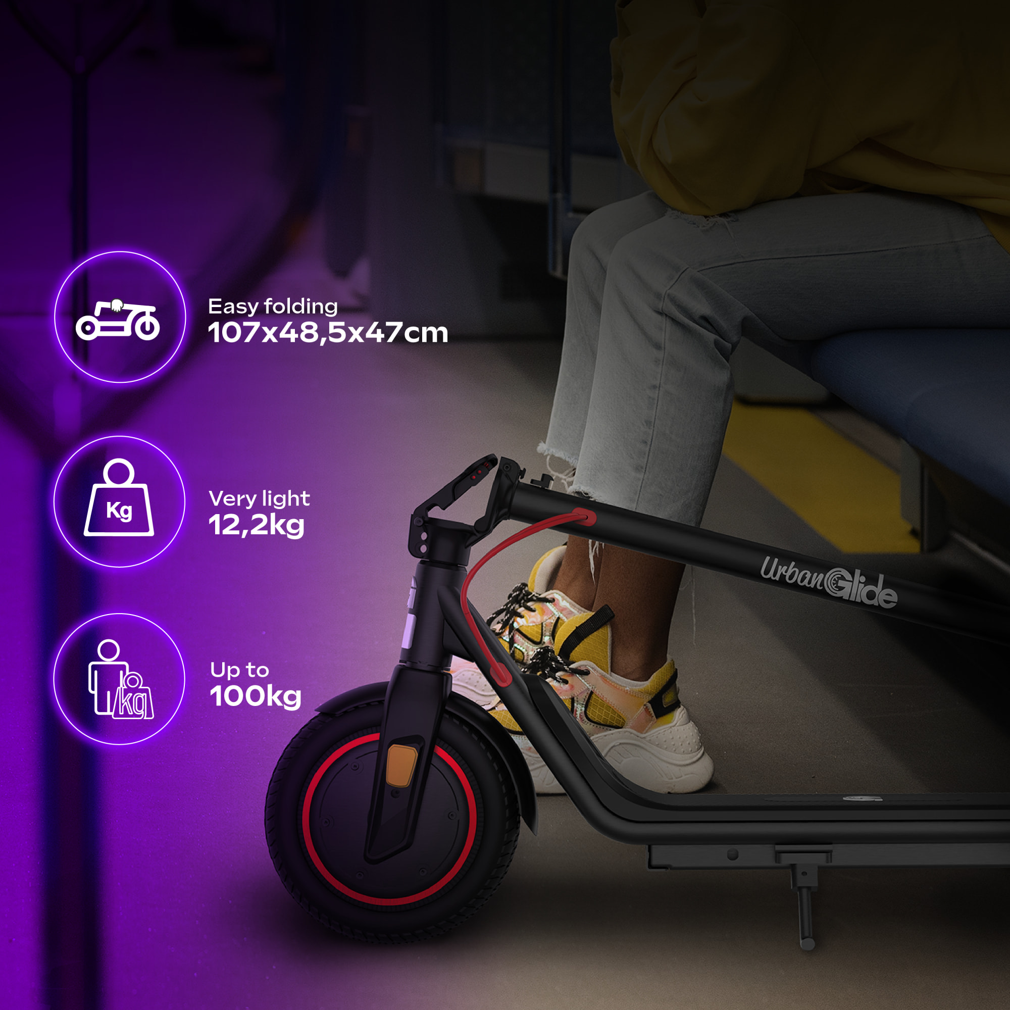 85 LITE – Poids 15Kg – Autonomie Jusqu'a 20 km – Batterie 48V – Trottinette Électrique Adulte UrbanGlide – Pneu 8,5"