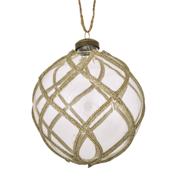 Sfera con Decoro - Pezzi 2 - Colore Champagne - 12x12Hx12cm - Bianchi Dino
