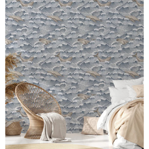 Carta da Parati Mare Vintage con Onde e Balene