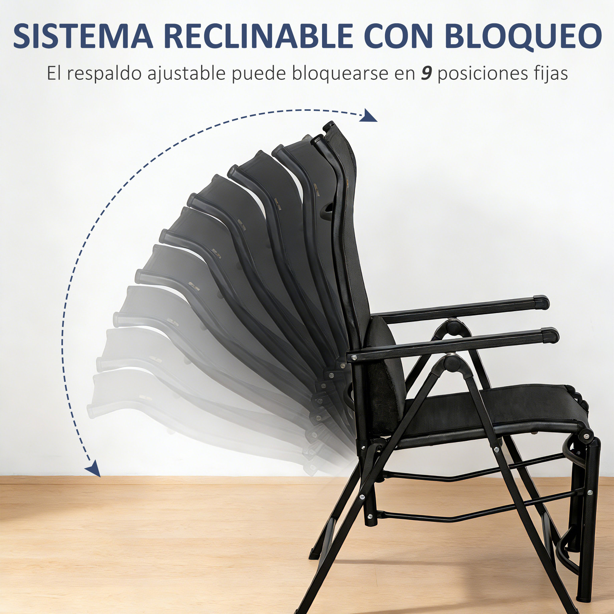Tumbona Plegable de Jardín, Tumbona Gravedad Cero con Respaldo Ajustable en 9 Posiciones, con Cojín, para Terraza, Piscina, Playa, Carga 150 kg, 70x65x111 cm, Negro