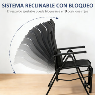 Tumbona Plegable de Jardín, Tumbona Gravedad Cero con Respaldo Ajustable en 9 Posiciones, con Cojín, para Terraza, Piscina, Playa, Carga 150 kg, 70x65x111 cm, Negro