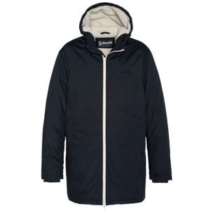 BLUSTER HOODED LONG JACKET WITH SHERPA LINING & CONTRASTED ZIPPER 65% POLYESTER 35% COTTON Blu