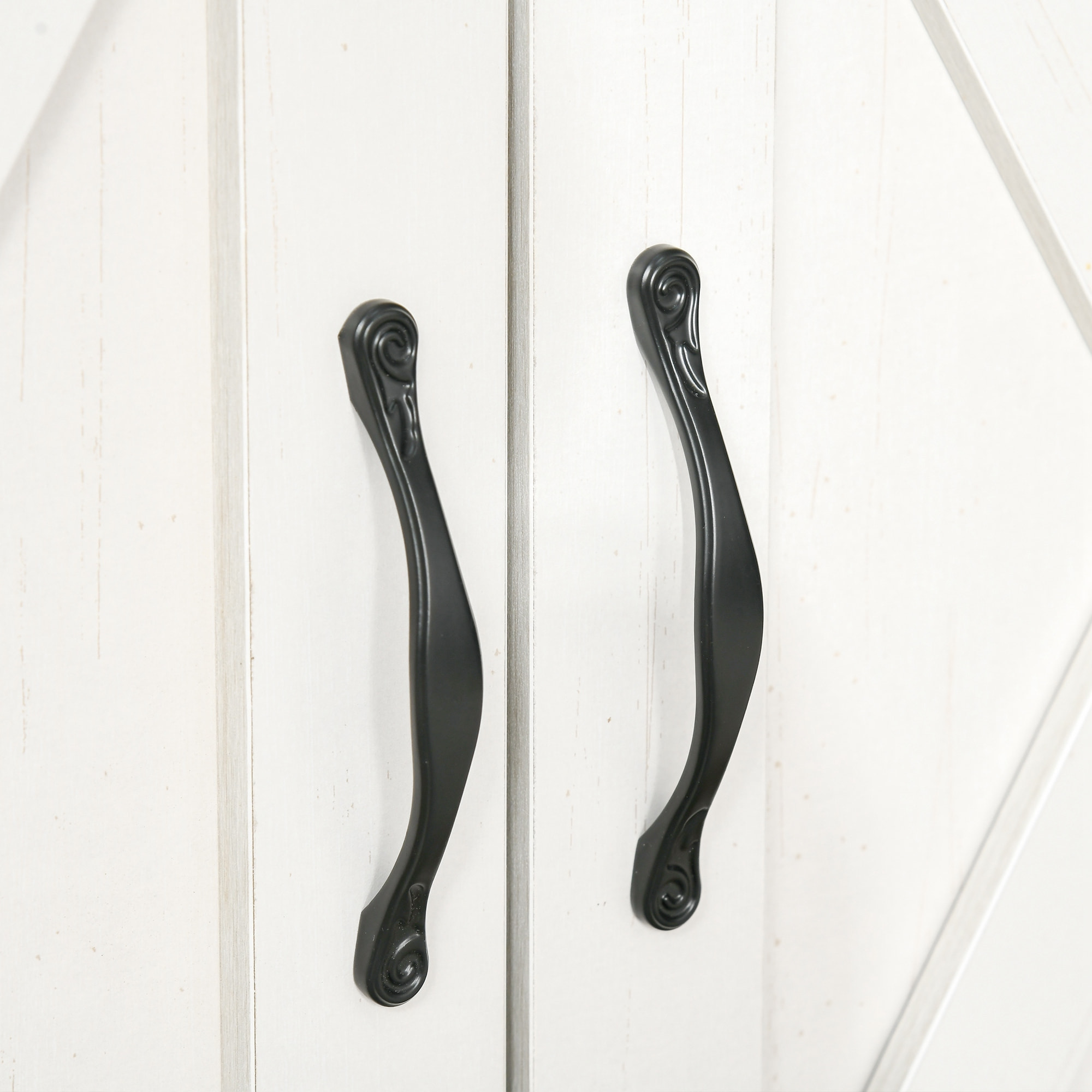 Buffet 2 portes tiroir style rural chic placard avec étagère poignées métal noir aspect bois blanc