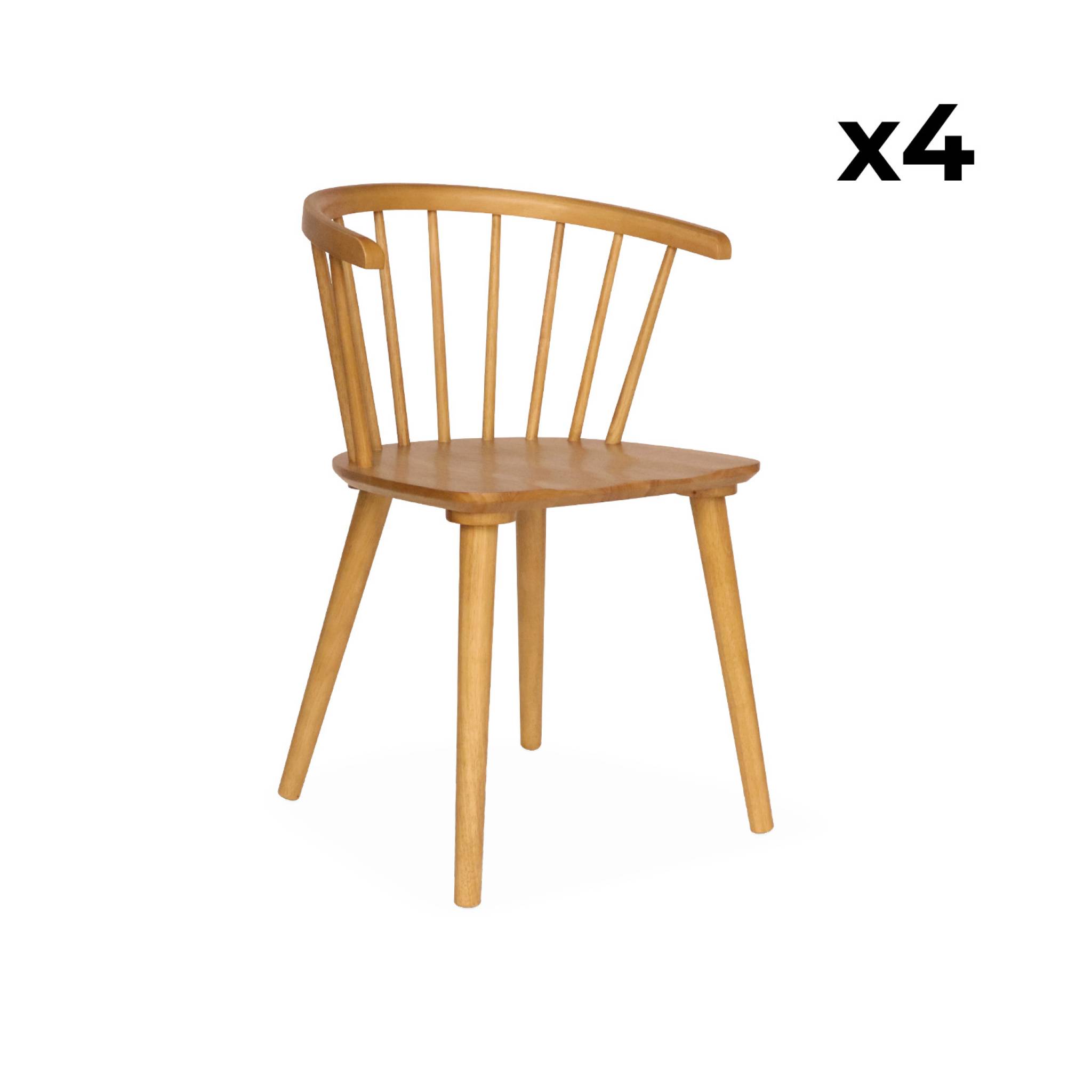 Lot de 4 chaises naturelles à barreaux en bois et contreplaqué. Paula. L 51 x P 53 x H 75cm