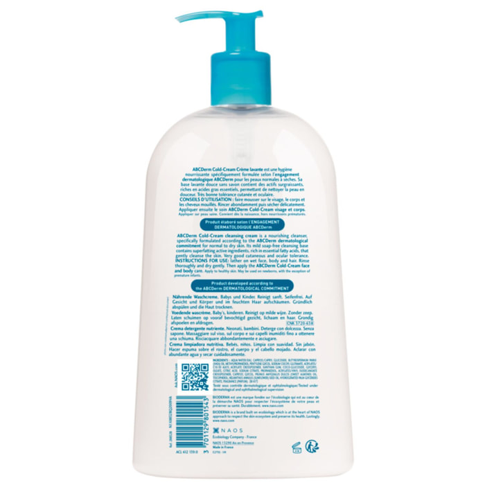 ABCDerm Cold Cream - Crème Lavante Nourrissante 1 L