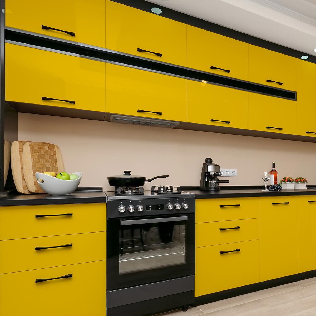 Rouleau adhésif décoratif Vinyle au Mètre - Jaune moutarde - Sticker Lavable Imperméable Mur Cuisine Meubles