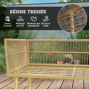 Ensemble salon de jardin 5 places modulables avec table basse et coussins résine tressée filaire beige