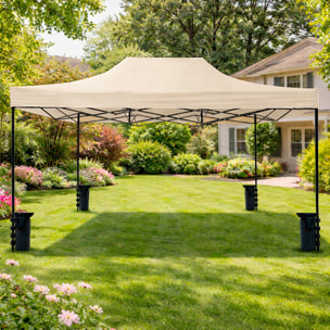 Gazebo Professionale 3x4.5 M Richiudibile Automatico In Acciaio E Telo Oxford 1200D PVC Impermeabile Anti UV Struttura a Fisarmonica con Sacche Beige