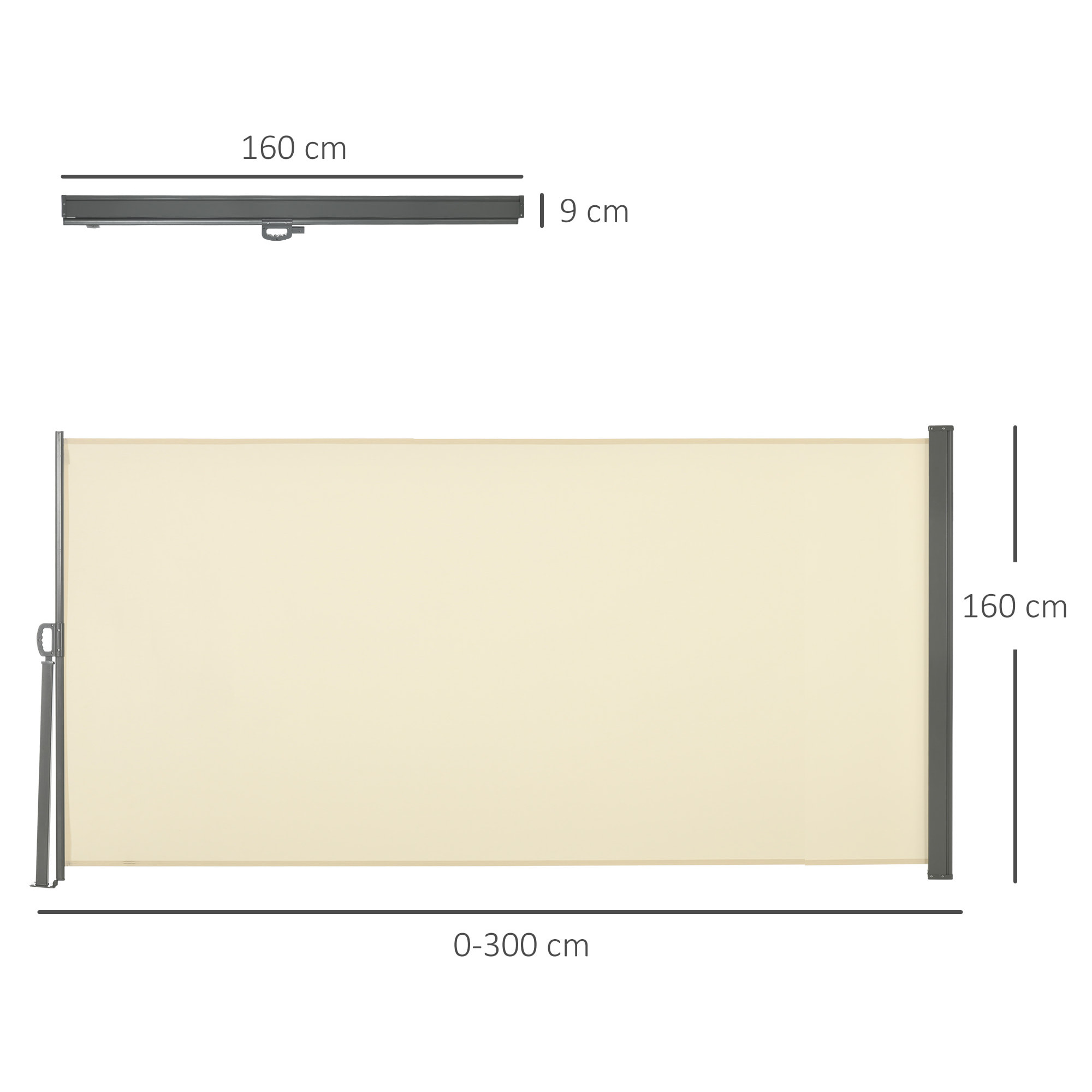 Toldo Lateral Retráctil 300x160 cm Pantalla Enrollable Mampara de Privacidad y Protección Solar para Jardín Balcón Terraza Crema