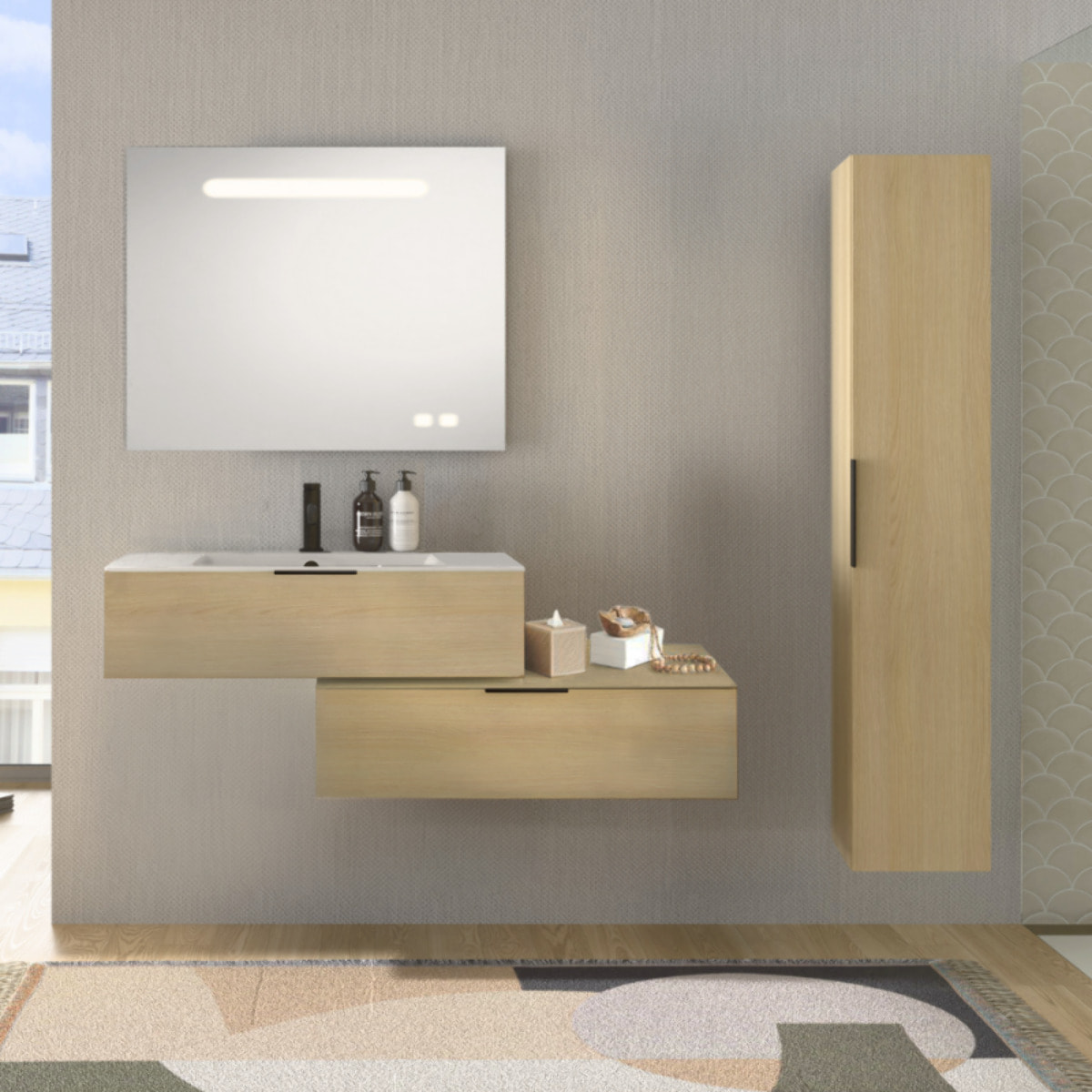 Meuble vasque 120 cm BURGBAD Olena en décalé chêne