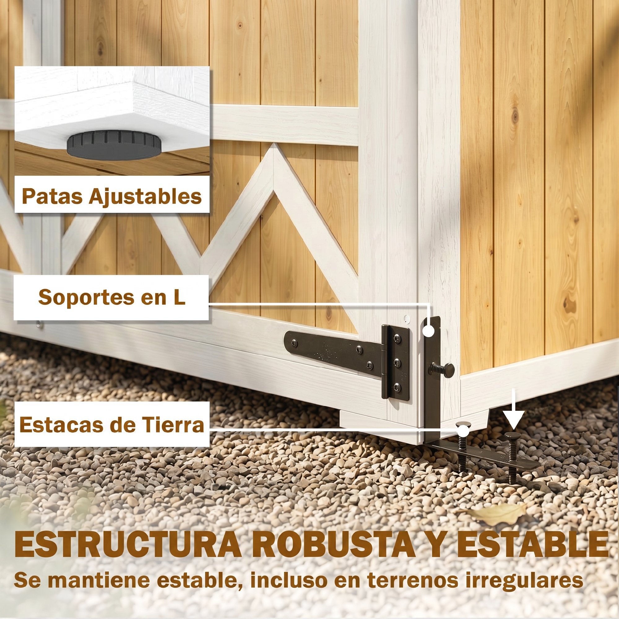 Caseta de Jardín de Madera 105x55x179 cm Cobertizo Jardín Exterior Impermeable Armario Exterior Herramientas con Puertas 4 Estantes Extraíbles Techo Metal Galvanizado Pies Ajustables Natural