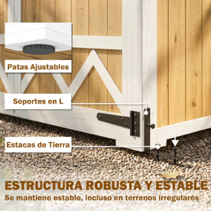 Caseta de Jardín de Madera 105x55x179 cm Cobertizo Jardín Exterior Impermeable Armario Exterior Herramientas con Puertas 4 Estantes Extraíbles Techo Metal Galvanizado Pies Ajustables Natural