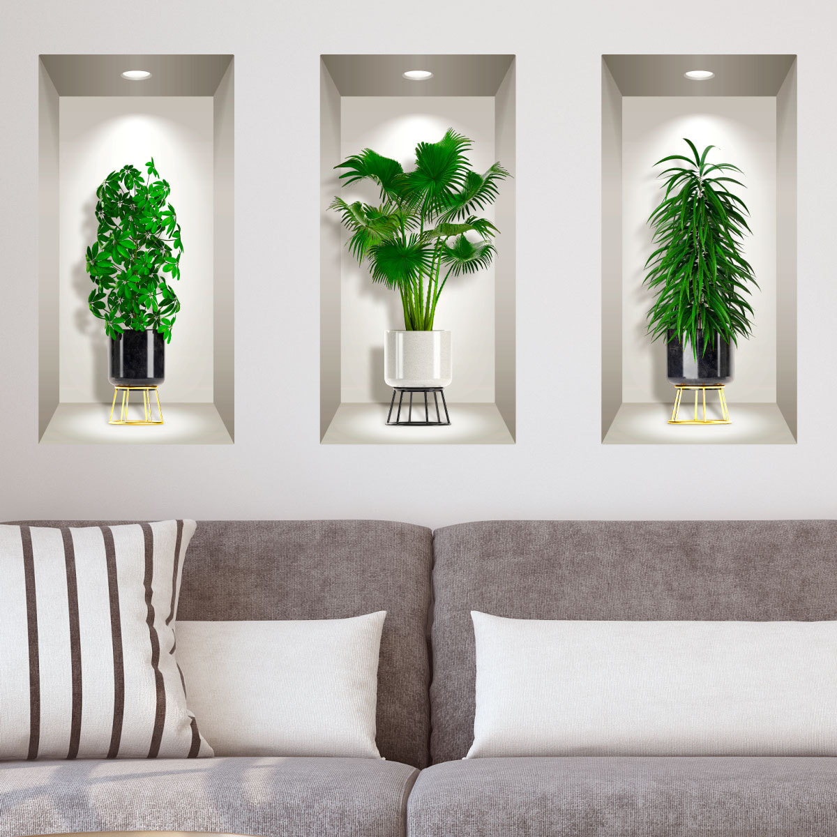 Stickers muraux 3D | Sticker Mural Autocollant effet 3D plantes à longues feuilles - Stickers adhésifs 3D Chambre Salon Trompe l'oeil