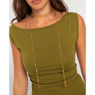 Collar largo con abalorios y piedras naturales de mujer