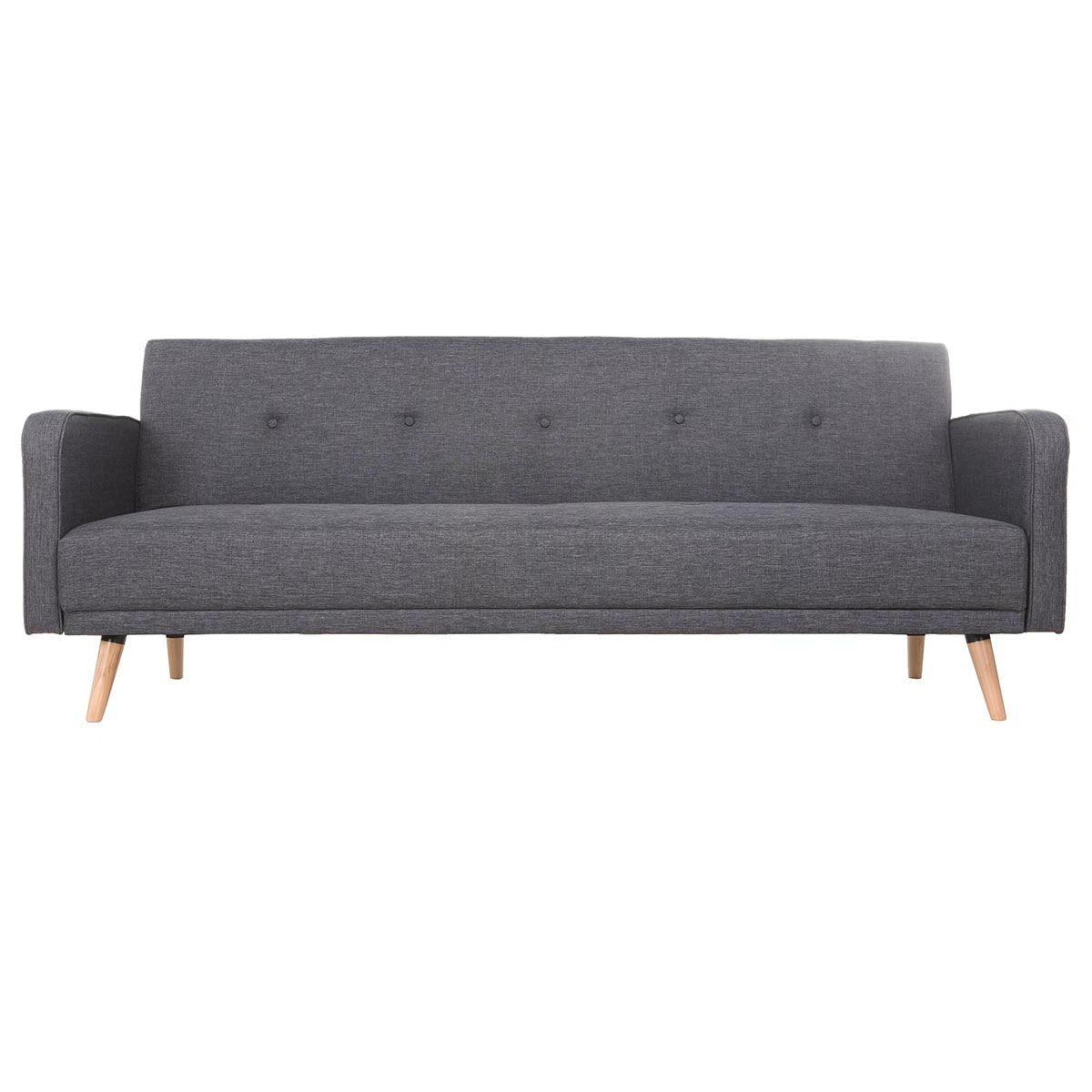 Canapé convertible scandinave 3 places en tissu gris foncé et bois clair ULLA