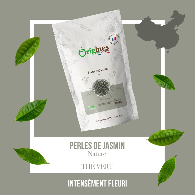 Perles de Jasmin - Thé Vert Bio au jasmin - Sachet 100g