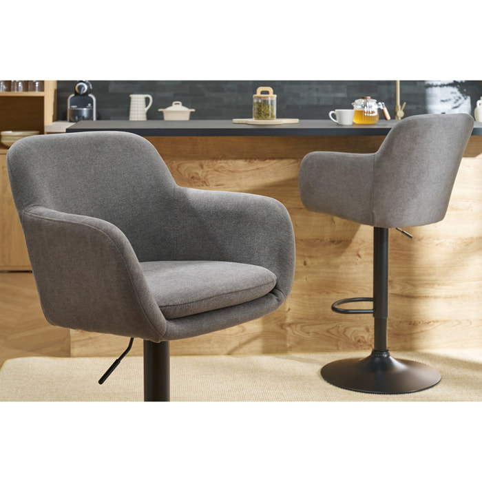 Tabourets de bar réglables tissu effet velours gris et métal (lot de 2) AMIKA