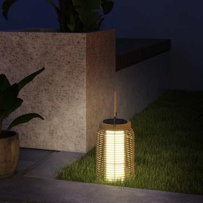 Lampadaire LED de jardin style colonial dim. Ø 18 x 37H cm résine tressée aspect rotin