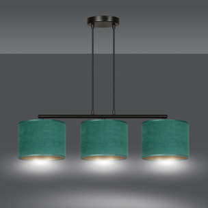 Lampada a sospensione Hilde in acciaio e velluto verde