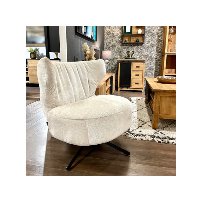 Fauteuil rotatif 360° tissu doux avec pieds en métal noir - EUGENE