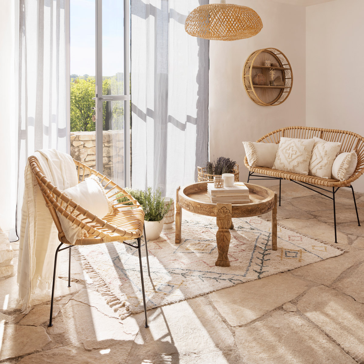 Fauteuil "Keko" en métal & rotin